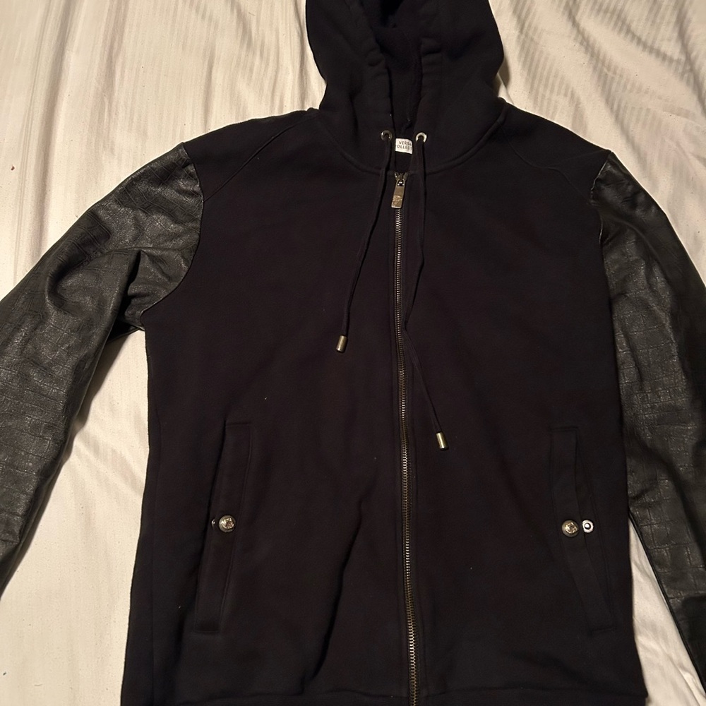 Versace Collection Black and Gray Zip Up Sweater